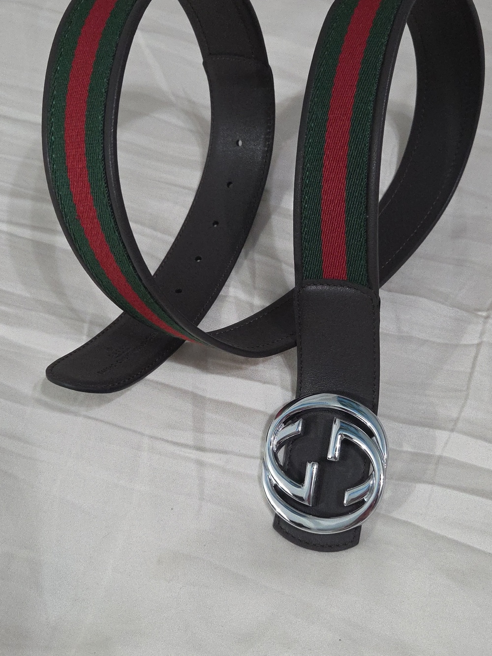 Gucci Green Red Reversible Belt with Silver Double G Buckle - Picture 10 of 16